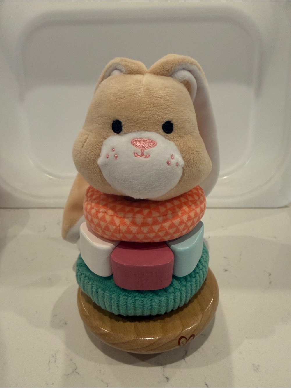 Plush Bunny Stacking Toy in Beige, Coral & Teal - Kids Toy